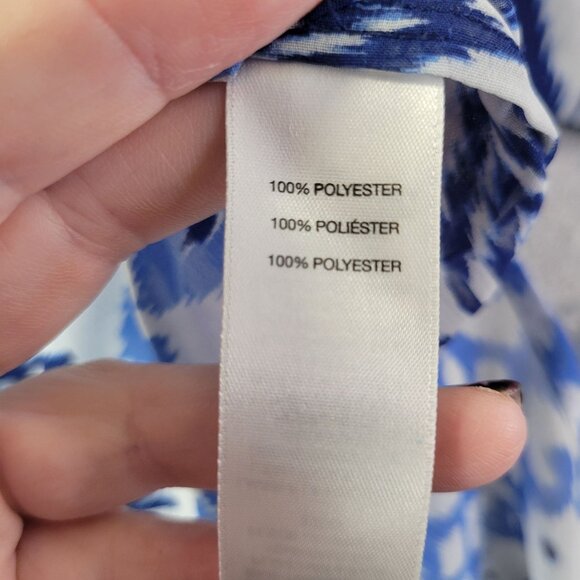 Chico’s Women’s‎ S Top Blue White Ikat Boho Relaxed Fit Lagonlook Layered Sheer - Picture 9 of 11